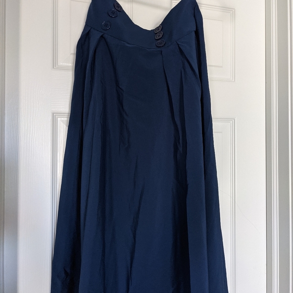 Blue Skirt Vintage High Waist Pleated Skirt with Pockets - Picture 4 of 7